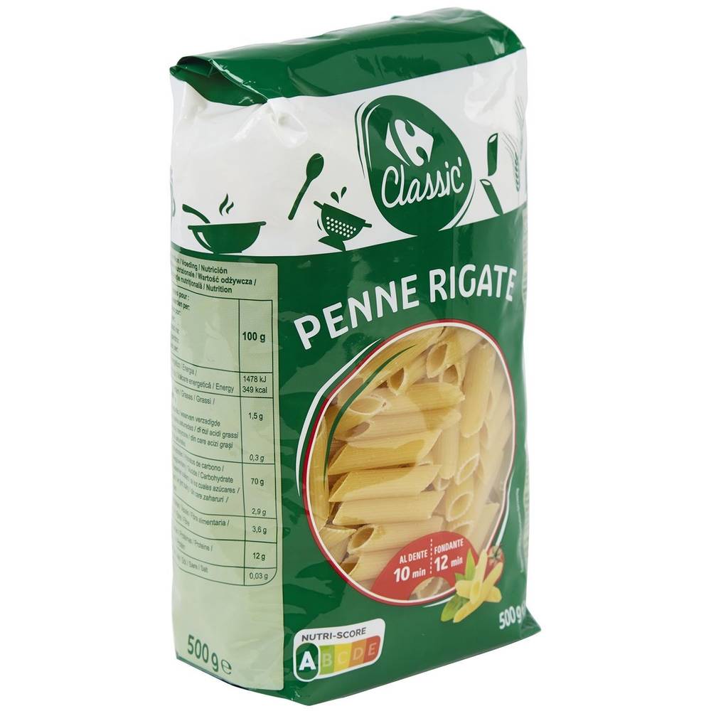 Pâtes Penne Rigate CARREFOUR CLASSIC' - le paquet de 500g