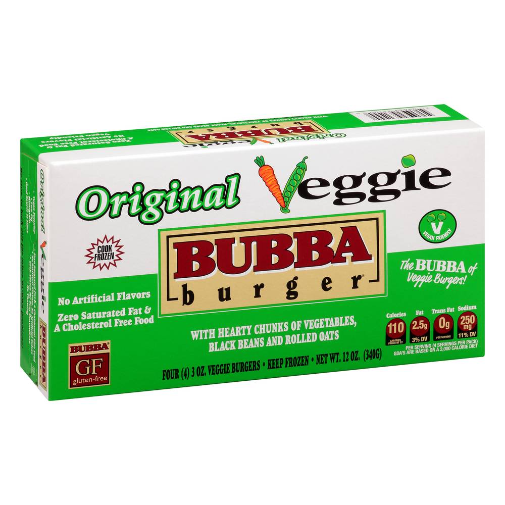 BUBBA burger Hearty Chunks Of Vegetable, Black Beans and Rolled Oats Original Viggie Burgers (4 ct)