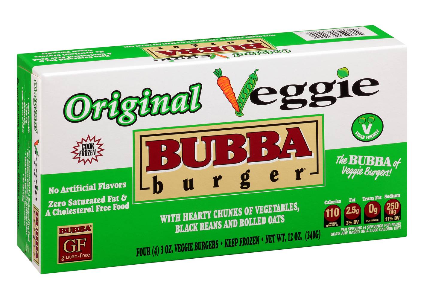 BUBBA burger Hearty Chunks Of Vegetable, Black Beans and Rolled Oats Original Viggie Burgers (12 oz)