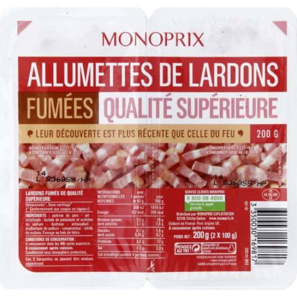 Monoprix Allumettes De Lardons Fumées Qualité Supérieure Les 2 Barquettes De 100G