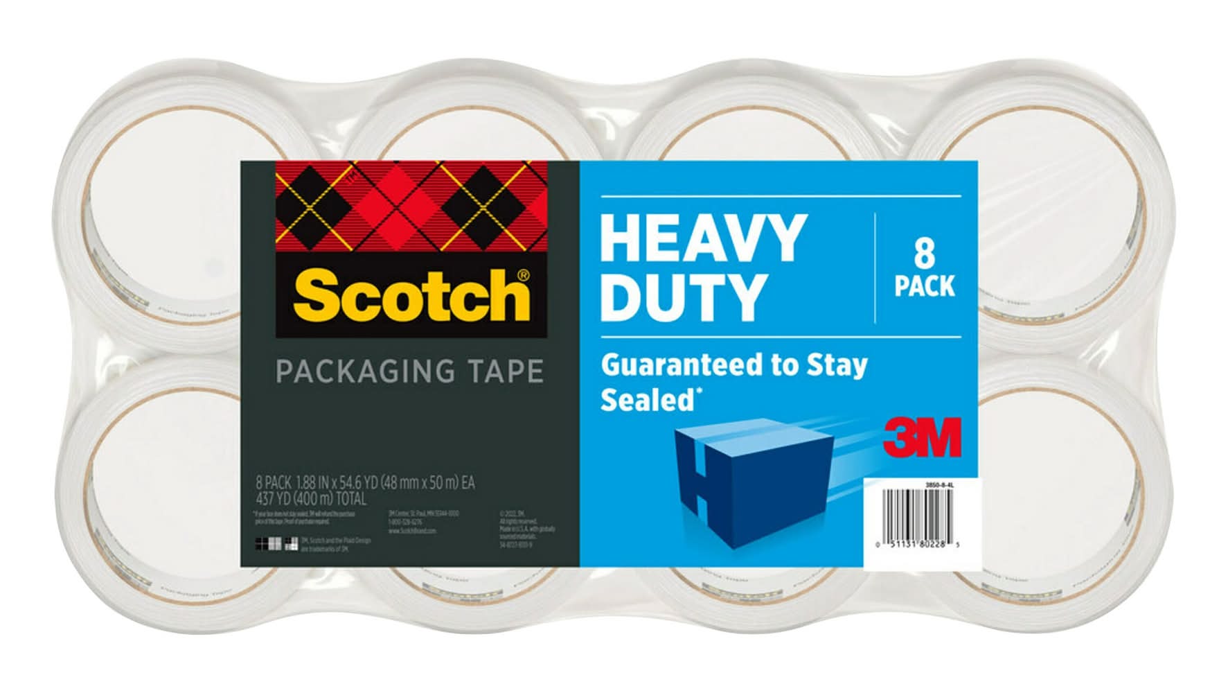 Scotch Heavy Duty Shipping Packaging Tape (8 ct) (1.88 inch x 54.6 yards)