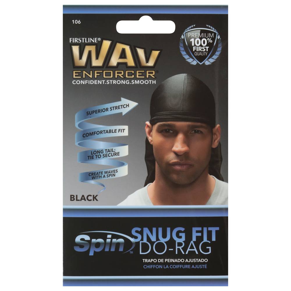 Firstline Wavenforcer Spin Black Snug Fit Du-Rag (2.4 oz)