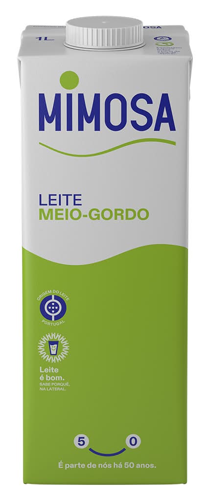 Mimosa - Leite uht meio gordo, embalagem de 1Litro