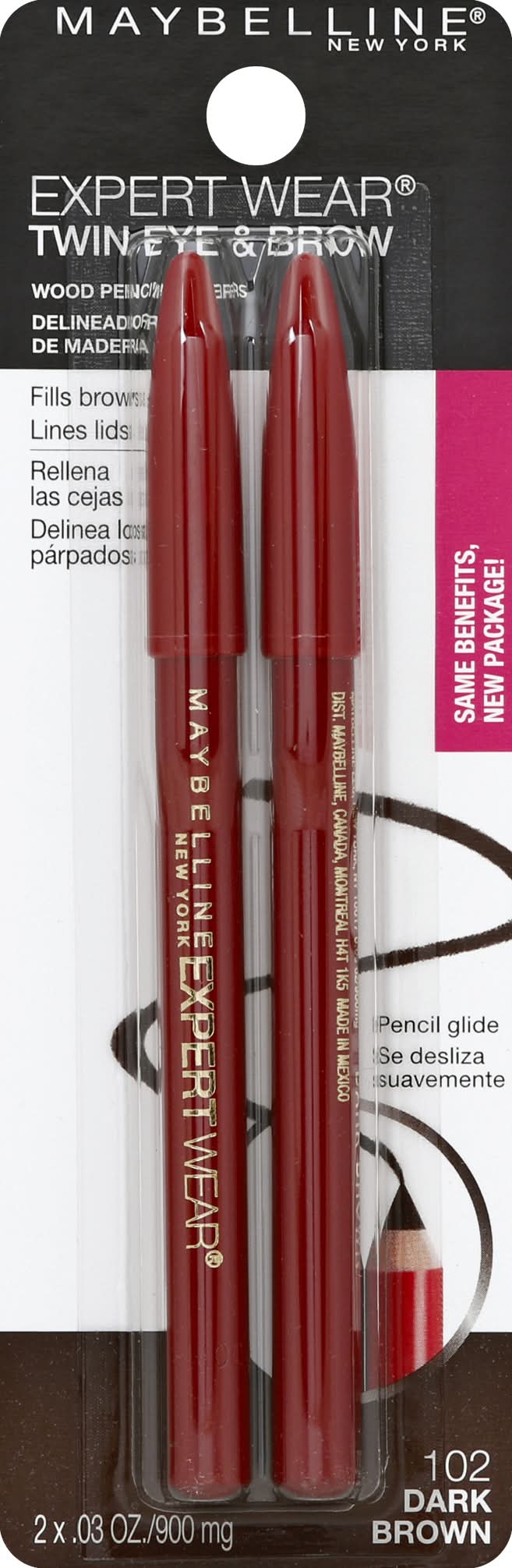 Maybelline 102 Expert Wear Twin Eye & Brow Pencil Liner, Dark Brown (900 mg, 2 ct)