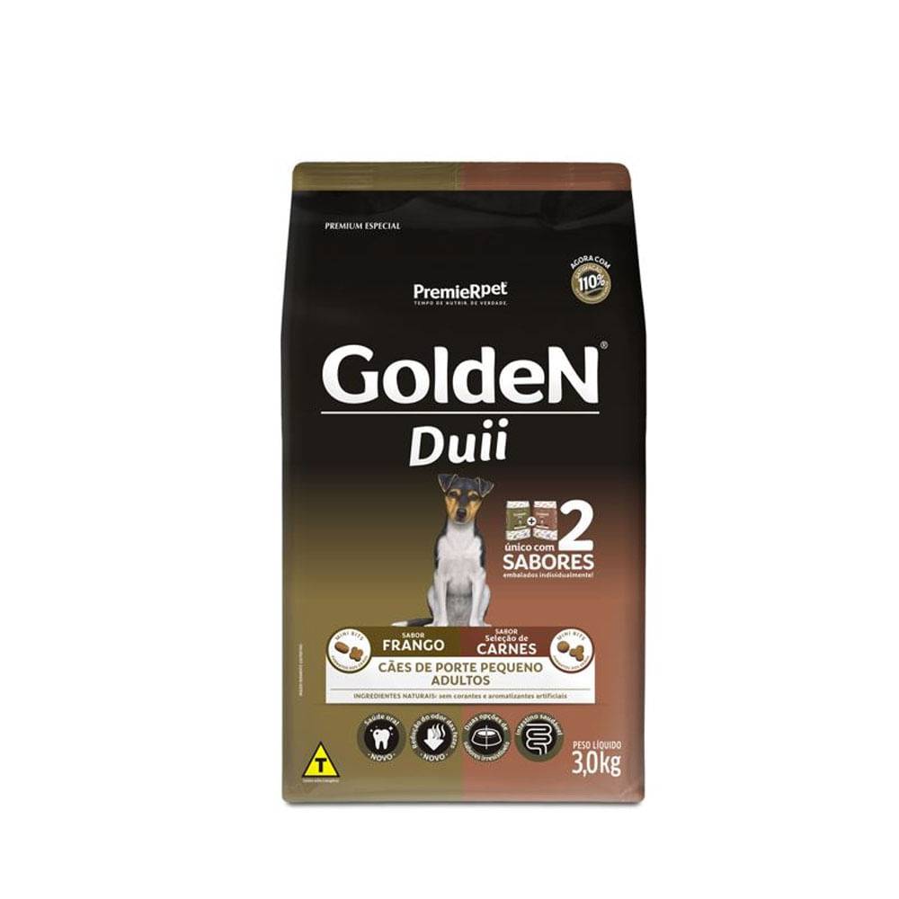 Premier · Ração seca golden duii para cães adultos de porte pequeno sabor frango e carne (3 kg)