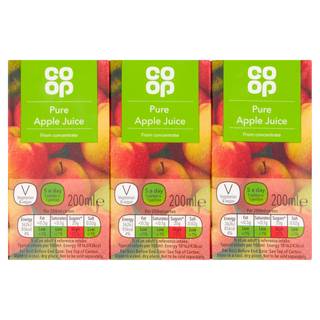 Co op Pure Apple Juice 3 x 200ml