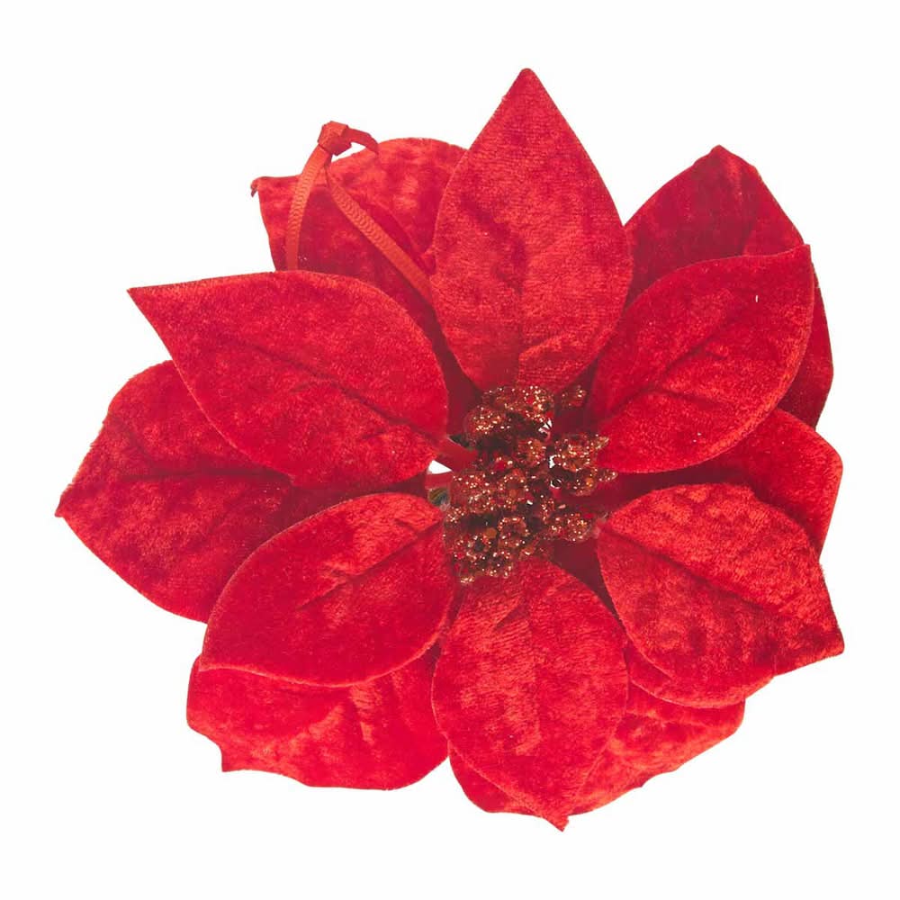 Holiday Style Christmas Poinsettia Clip Ornament, Red