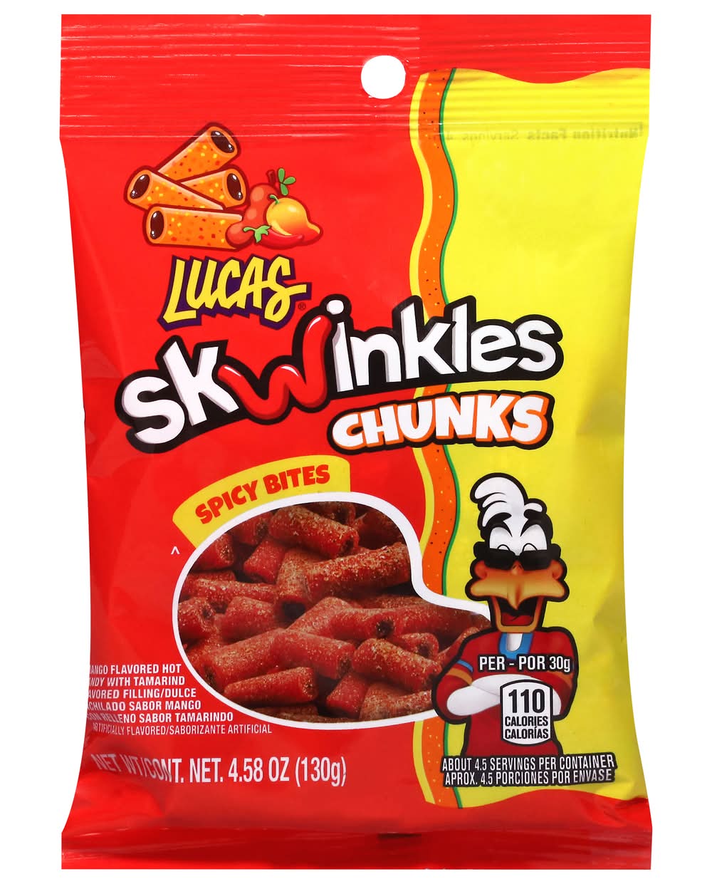 Lucas Skwinkles Chunks Spicy Bites Candy With Tamarind Flavored Filling, Mango (4.58 oz)