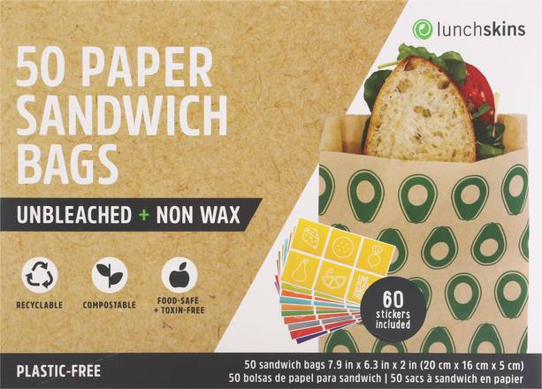 Lunchskins Unbleached + Non Wax Paper Sandwich Bags (50 ct)