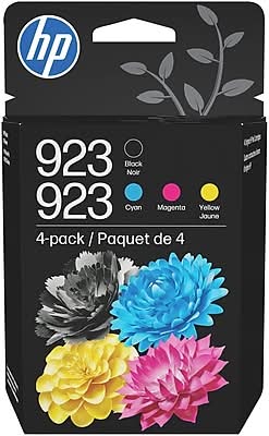 HP 923 Black/Cyan/Magenta/Yellow Standard Yield Ink Cartridges, 4/Pack (6C3Y6LN)