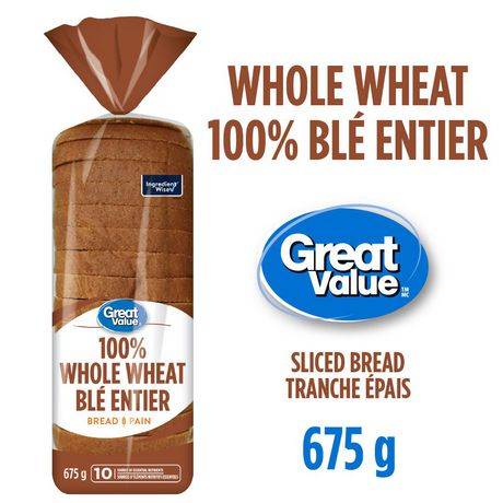 Great Value Sliced Whole Wheat Bread (675 g)