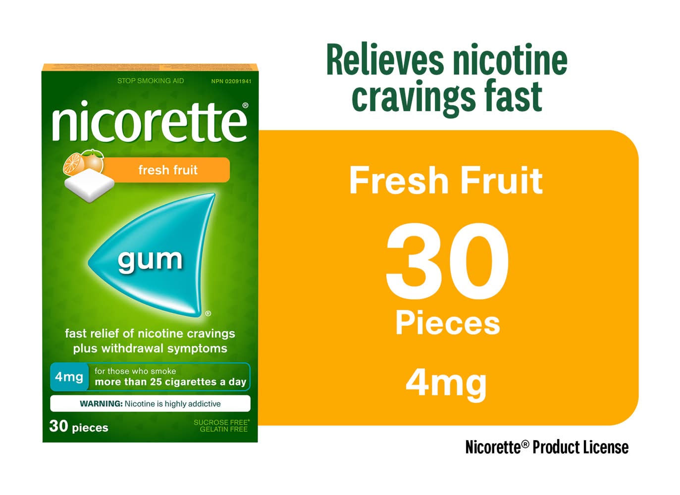 Nicorette Nicotine Polacrilex Gum 4 mg Fresh Fruit