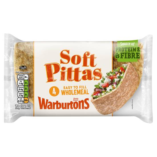 Warburtons Wholemeal Soft Pittas x4