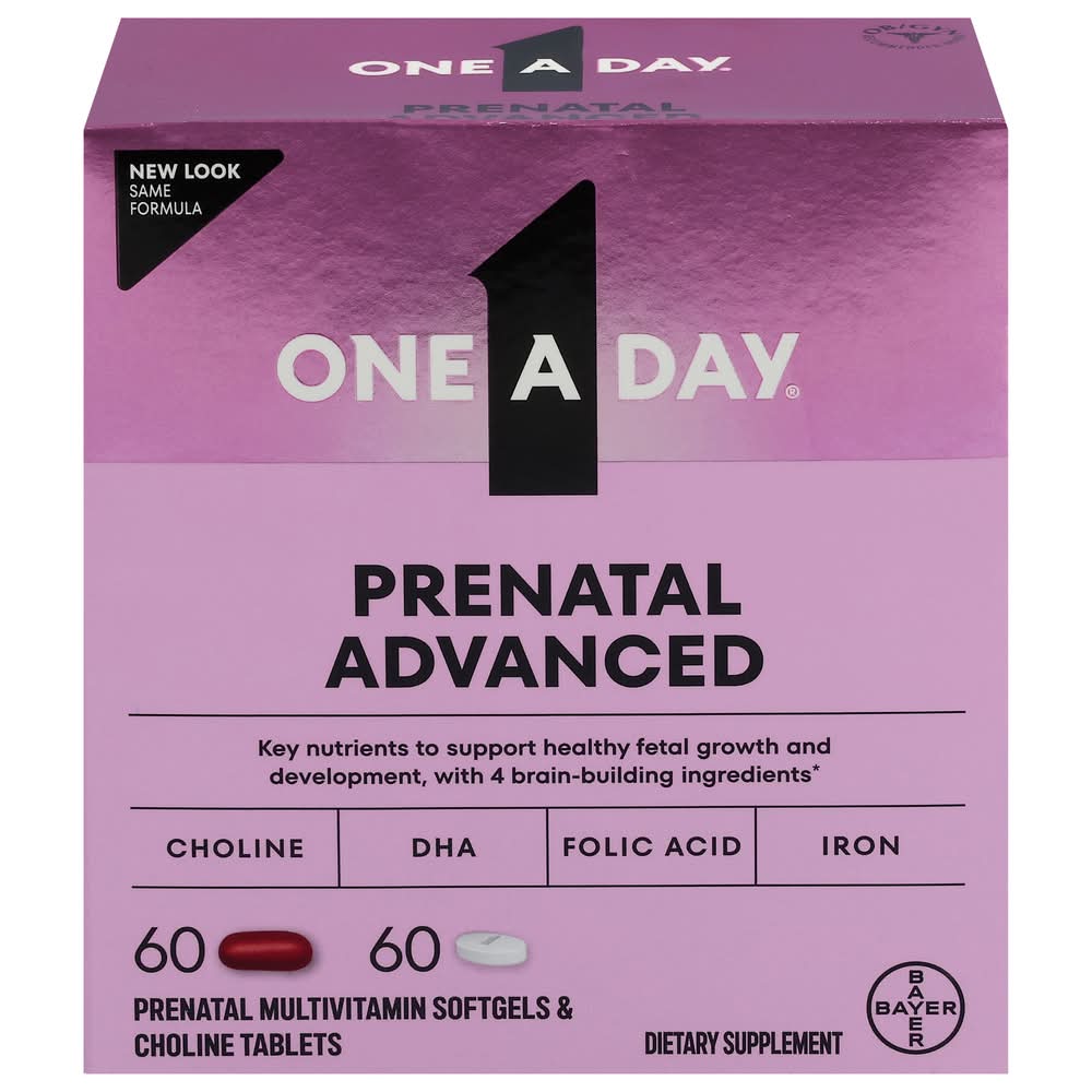 One A Day Prenatal Advanced Complete Multivitamin Softgel & Choline Tablets (120 ct)
