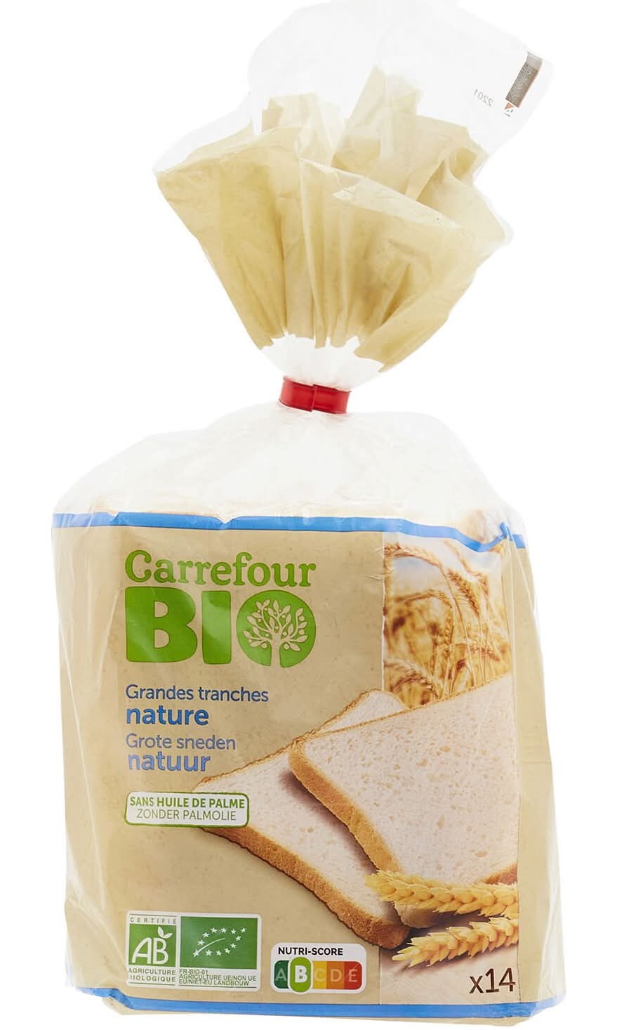 Carrefour Bio - Pain de mie nature bio grandes tranches (500g)