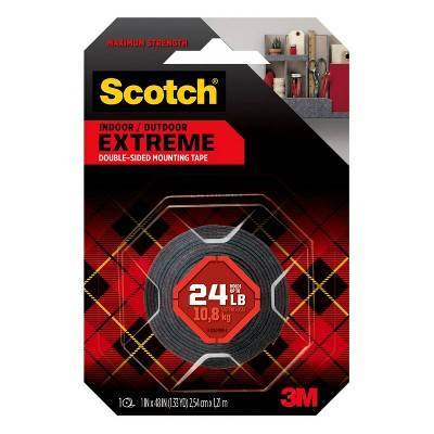 Scotch Indoor Outdoor Extreme Double-Sided Mounting Tape, 1"x48'' , Black