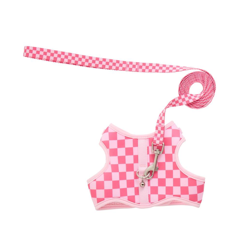 Whisker City Pink Checkered Cat Harness and Leash Combo Set (Color: Pink, Size: Kitten)