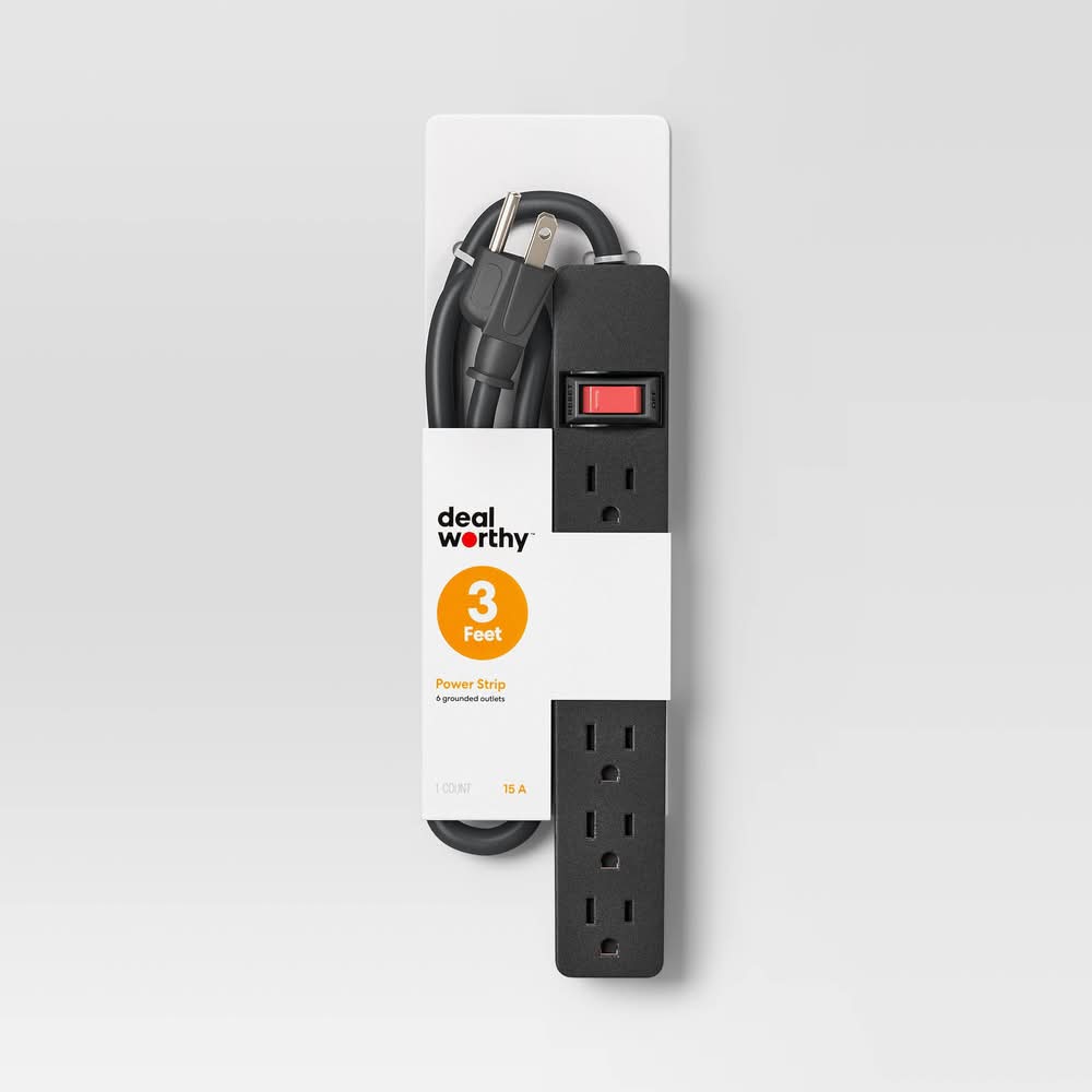 Dealworthy 6 Outlet Power Strip Extension Cord, 3 ft, Black