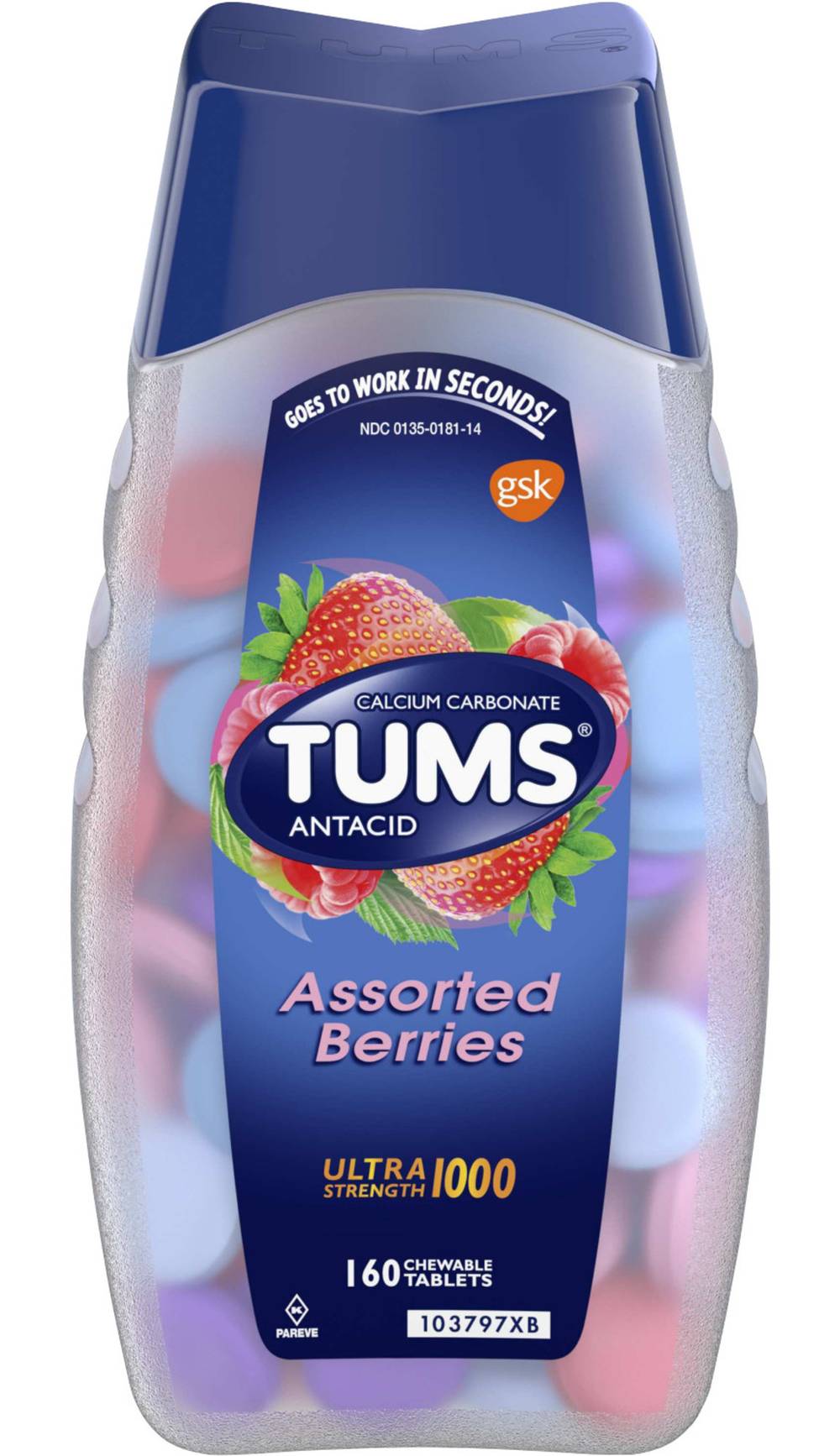 Tums Assorted Berries Chewable Antacid Tablets 1000 mg