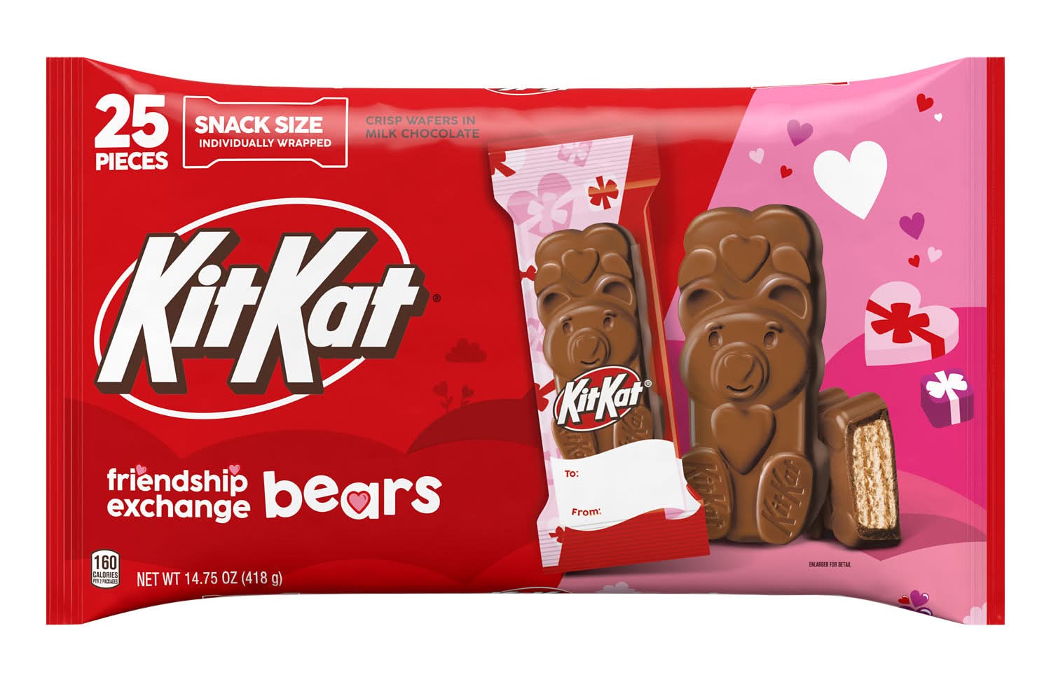 KitKat Crisp Wafer Bears Valentine's Candy Bag, Milk Chocolate (14.75 oz, 25 ct)