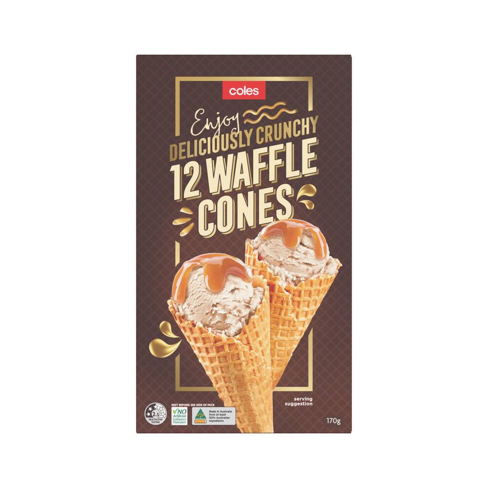 Coles Deliciously Plain Crunchy Waffle Cones (170g, 12 pack)