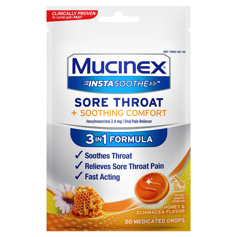 Mucinex Sore Throat + Soothing Comfort Honey Flavor Medicated Drops (2.2 oz)