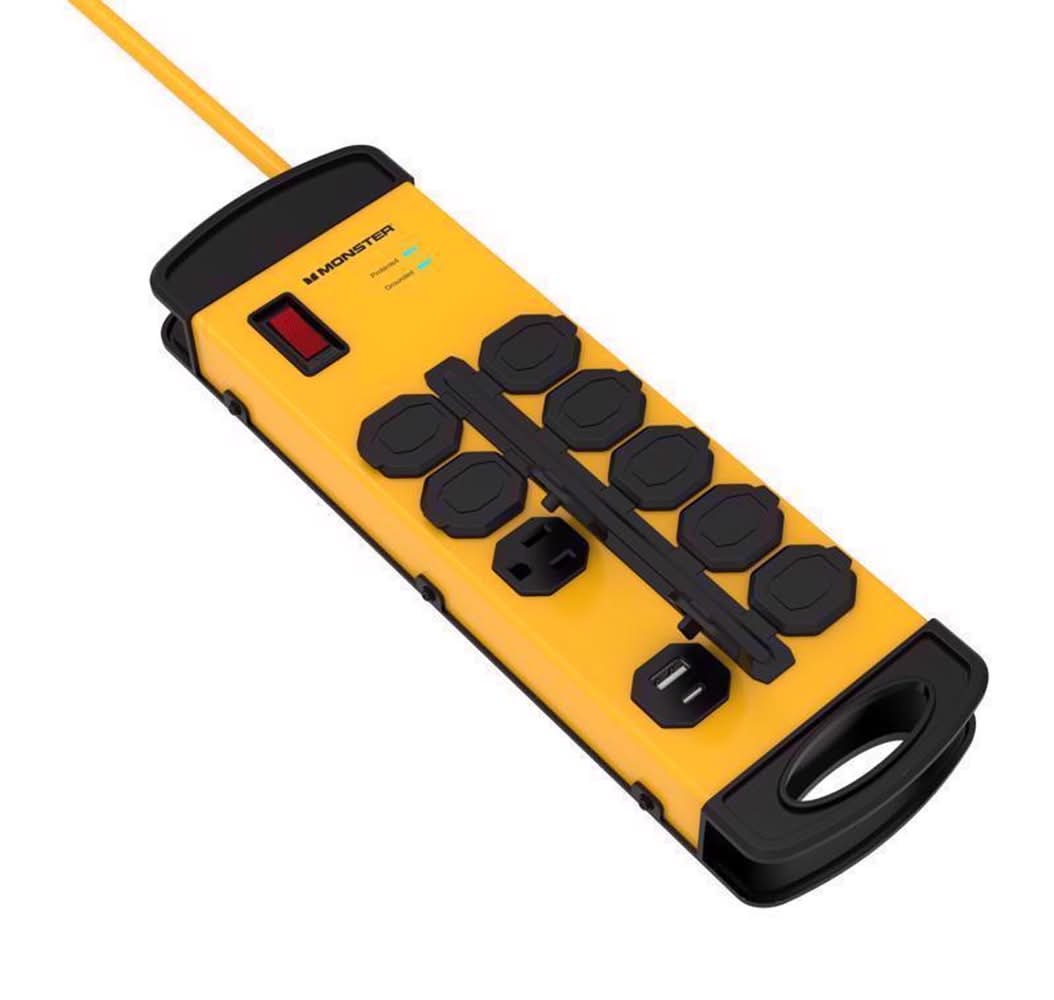 Monster Energy Just Power It Up 15 Ft. L 8 Outlets Surge Protector W/Usb Yellow 1080 J