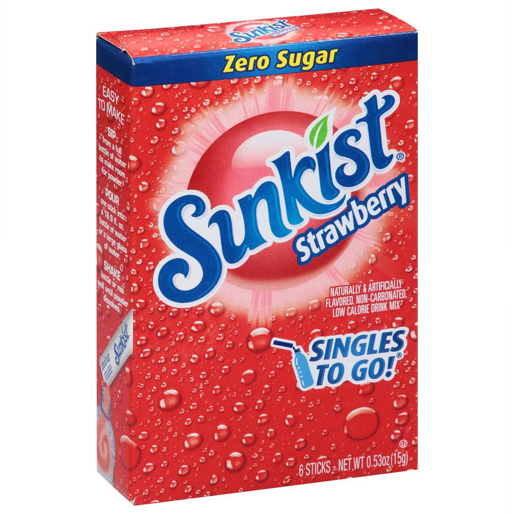 Sunkist Zero Sugar Flavored Drink Mix, Strawberry (3.18 oz, 6 ct)