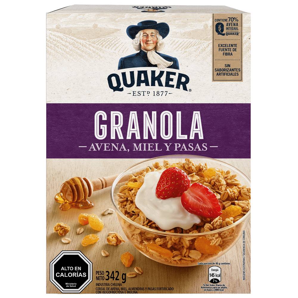 Quaker granola avena, miel y pasas (caja 320 g)