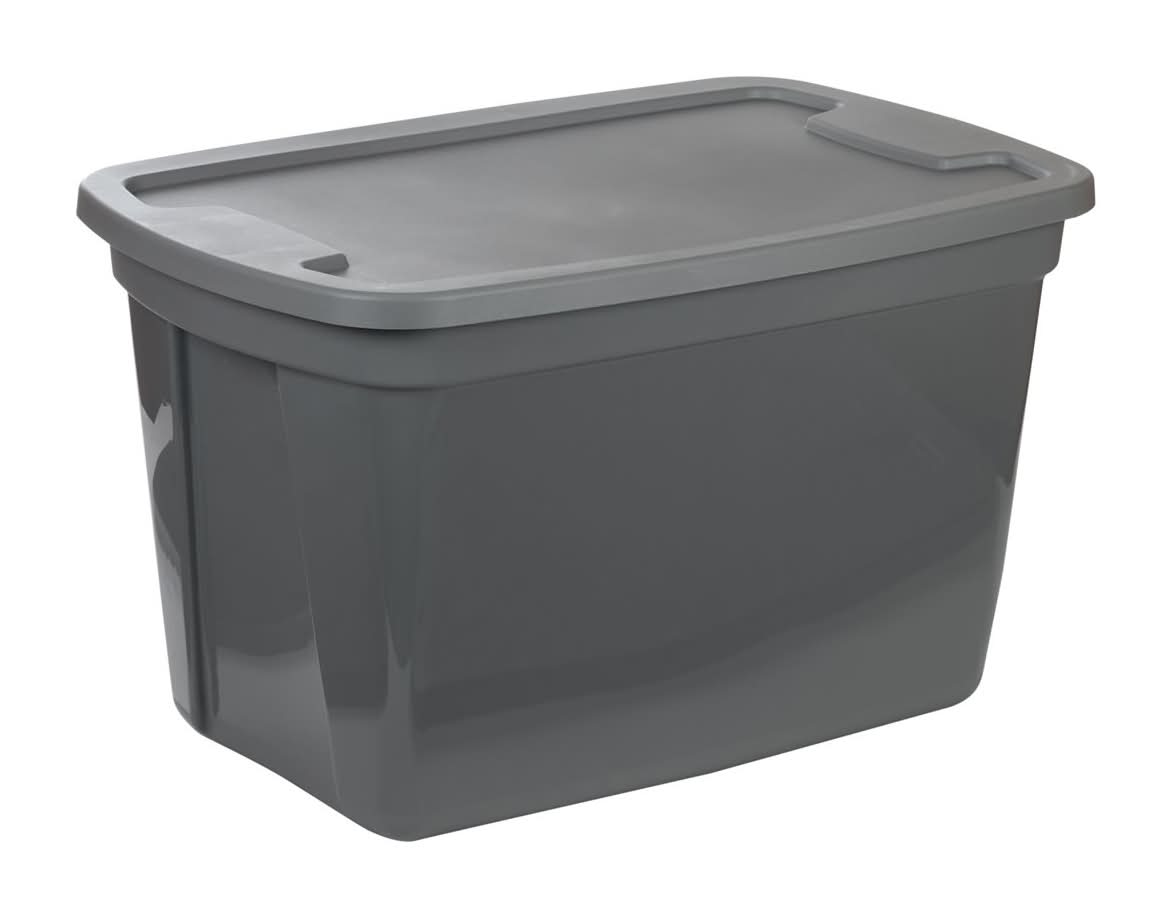 True Living Storage Tote With Lid 18 Gal, Gray