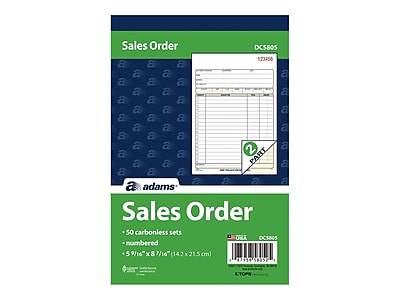 Adams Carbonless Sales Book, 7.94" x 5.56", White (50 ct)