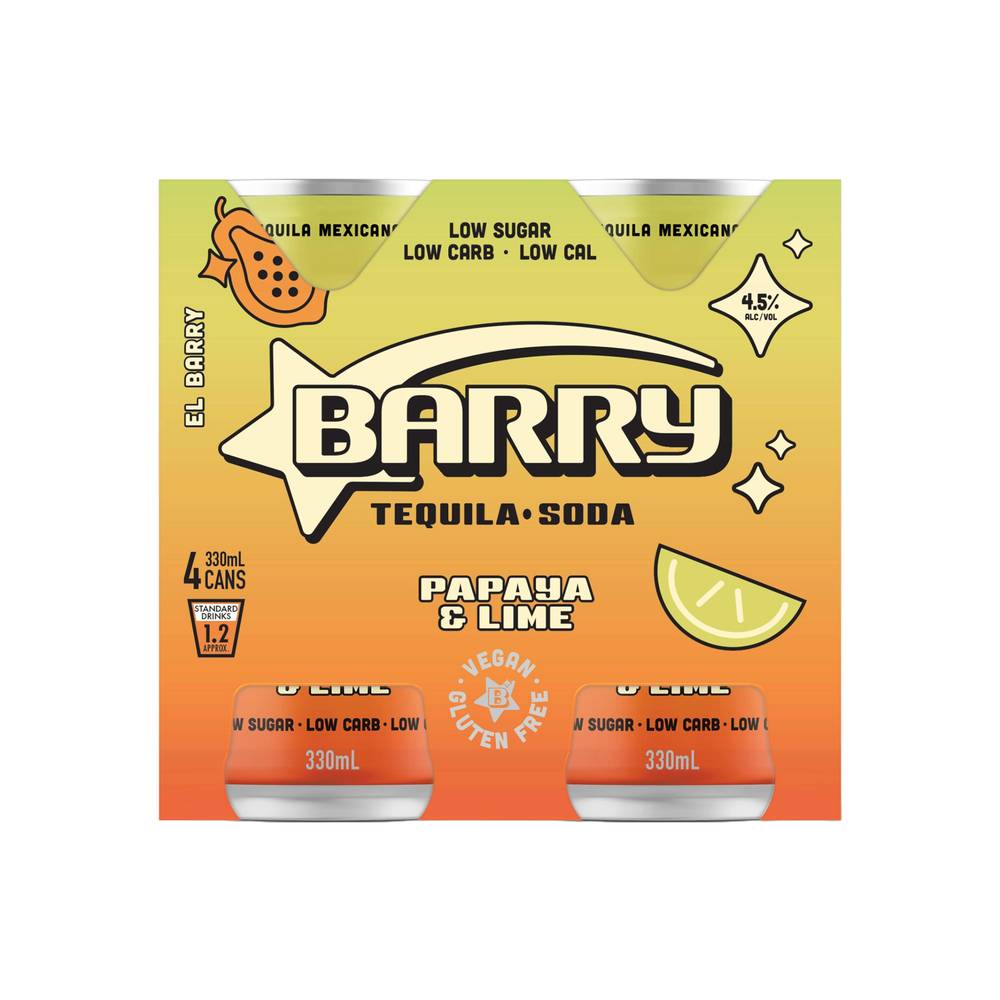 Barry Papaya Lime Tequila & Soda Can 330mL X 4 pack