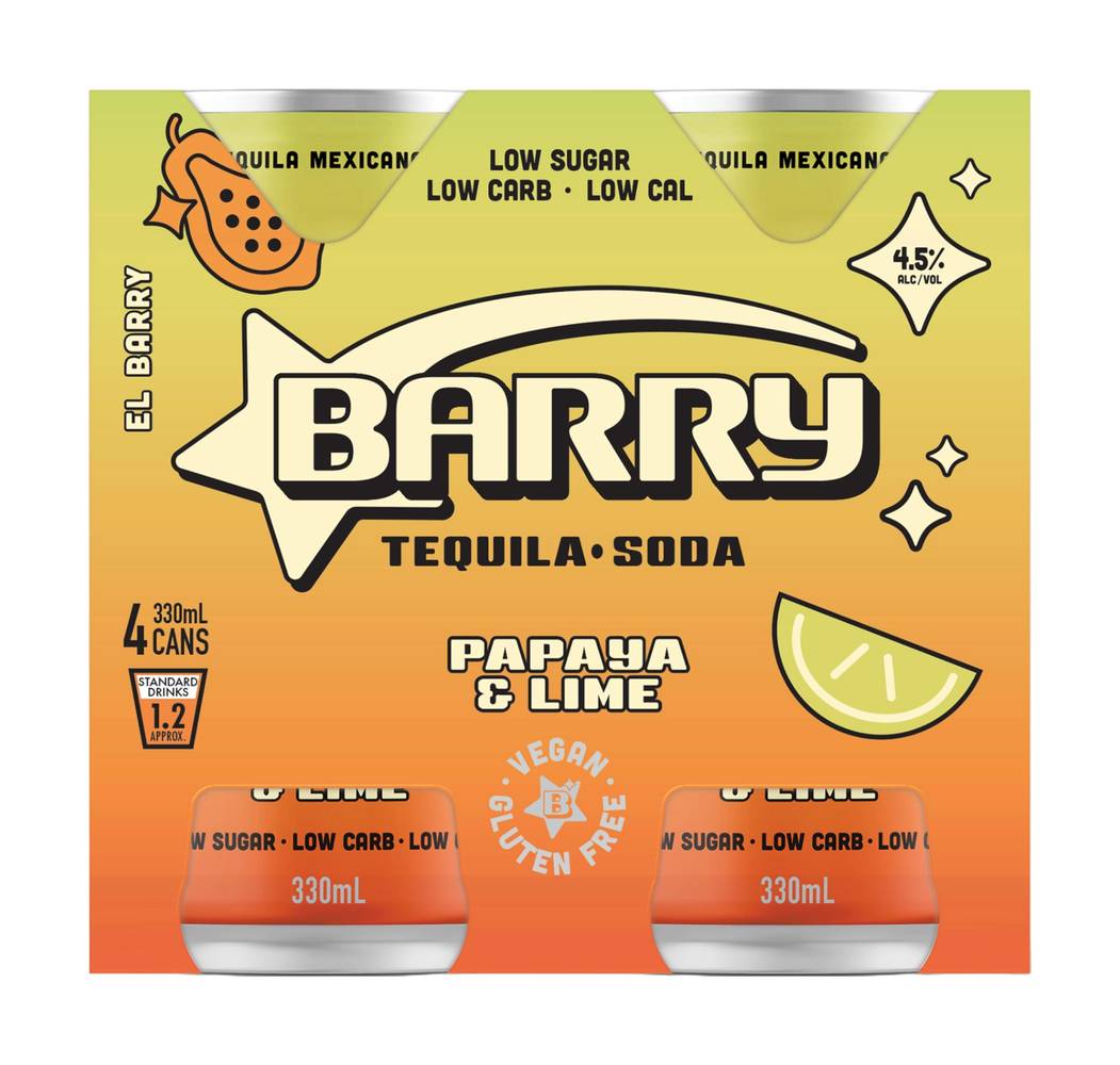 Barry Papaya Lime Tequila & Soda Can 330mL X 4 pack