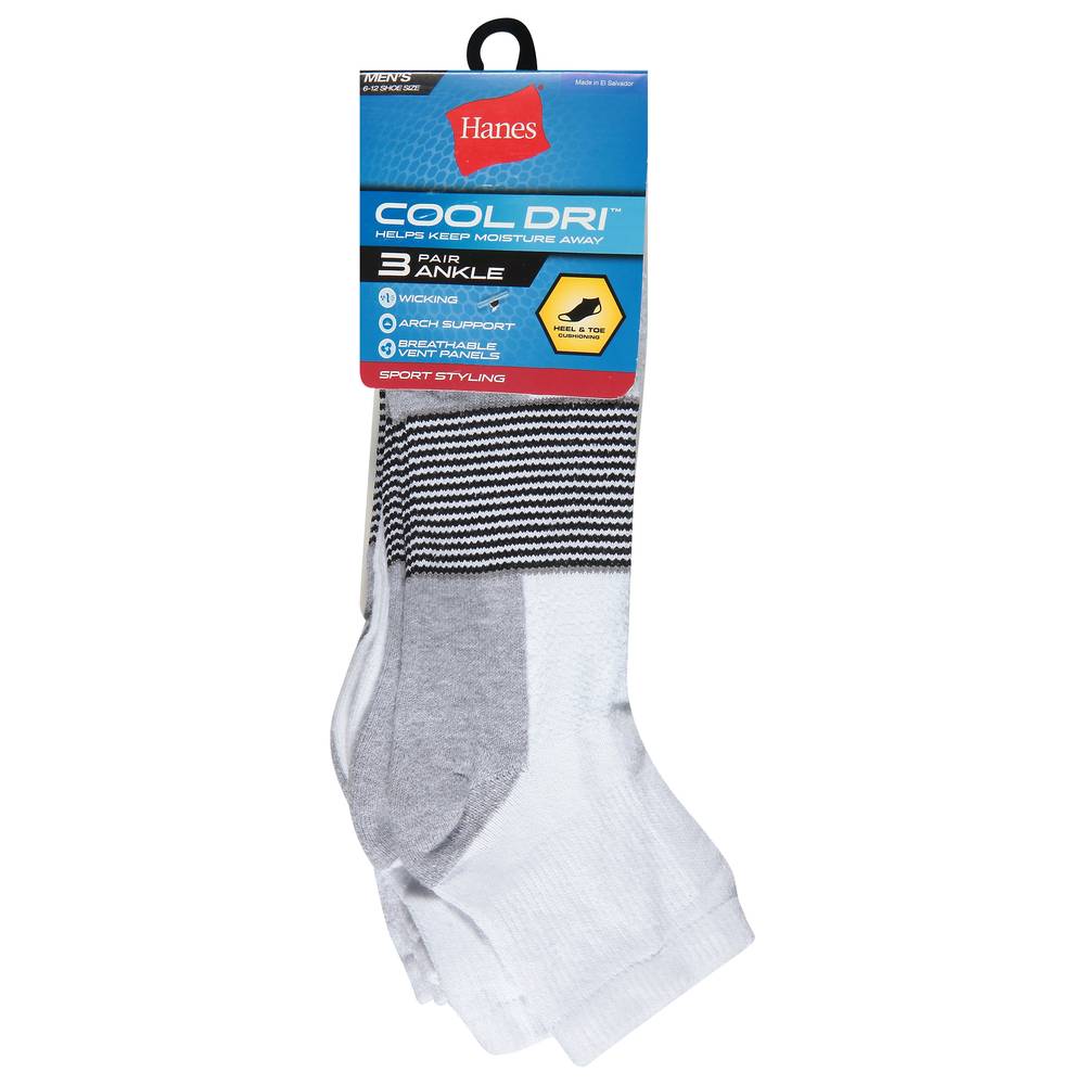 Hanes Cool Dri Ankle Pair Socks (3 pairs)