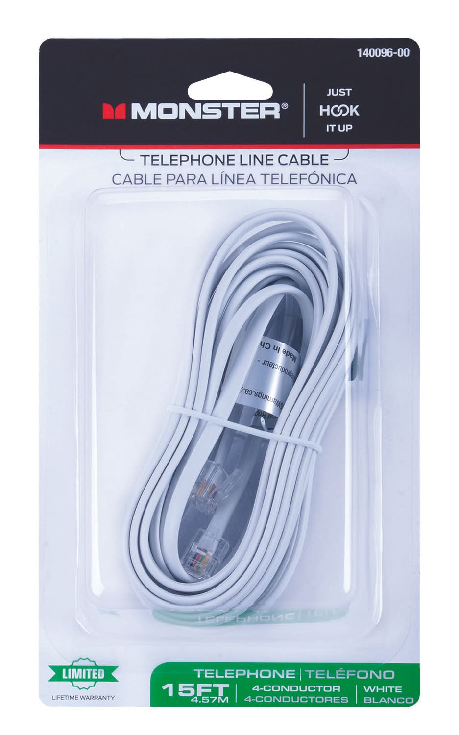 Monster Energy Just Hook It Up 15 Ft. L White Modular Telephone Line Cable