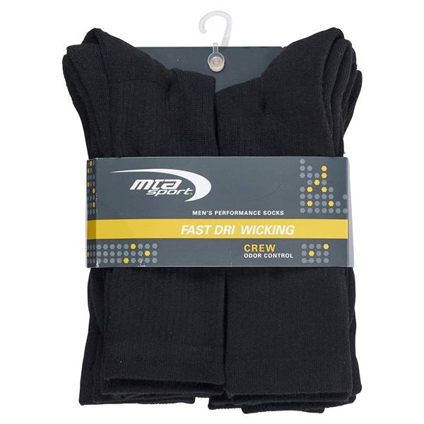 MTA Sport Crew Socks, Black (6 ct)