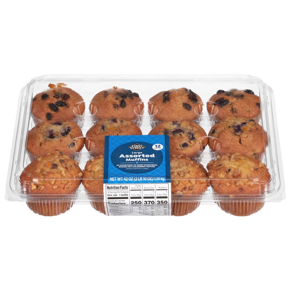 First Street Large Assorted Muffins (42 oz, 12 ct)