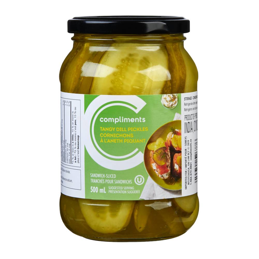 Compliments Dill Pickles Sliced Sandwich Tangy 500 ml