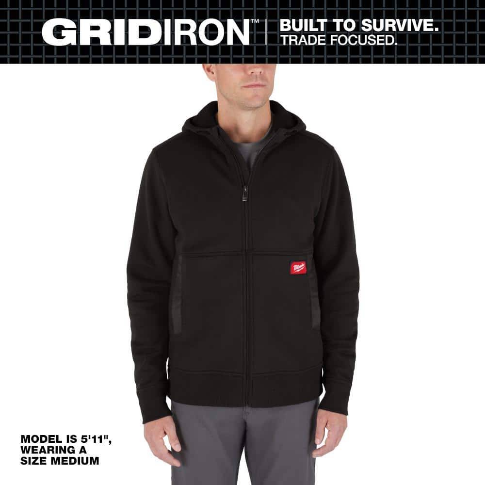 Milwaukee Men'S Large Black Gridiron Full-Zip Hoodie