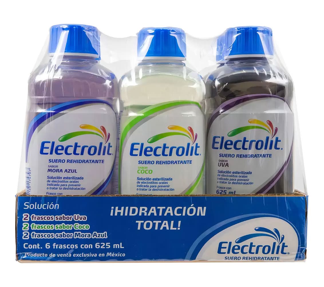 Electrolit · Suero rehidratante con electrolitos, uva-coco-mora azul (6 x 625 ml)