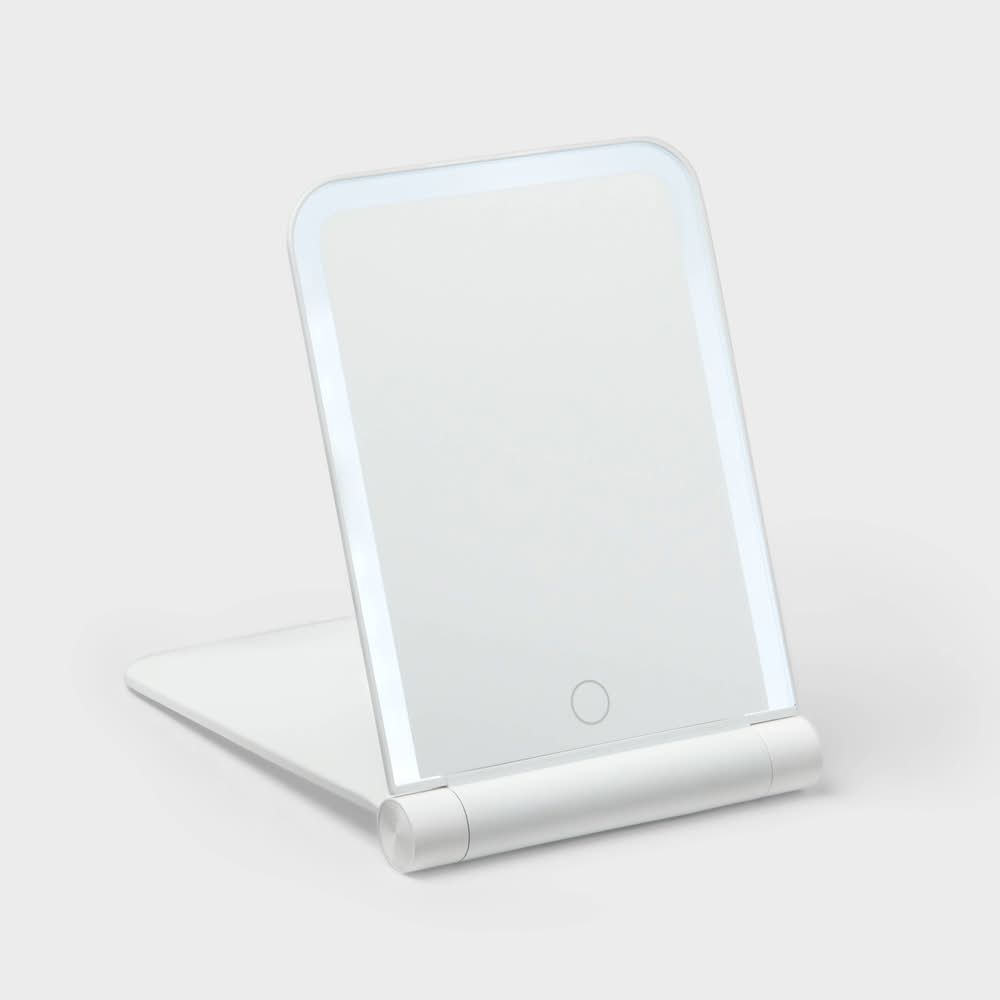 Room Essentials Lighted Travel Mirror With Cover, White