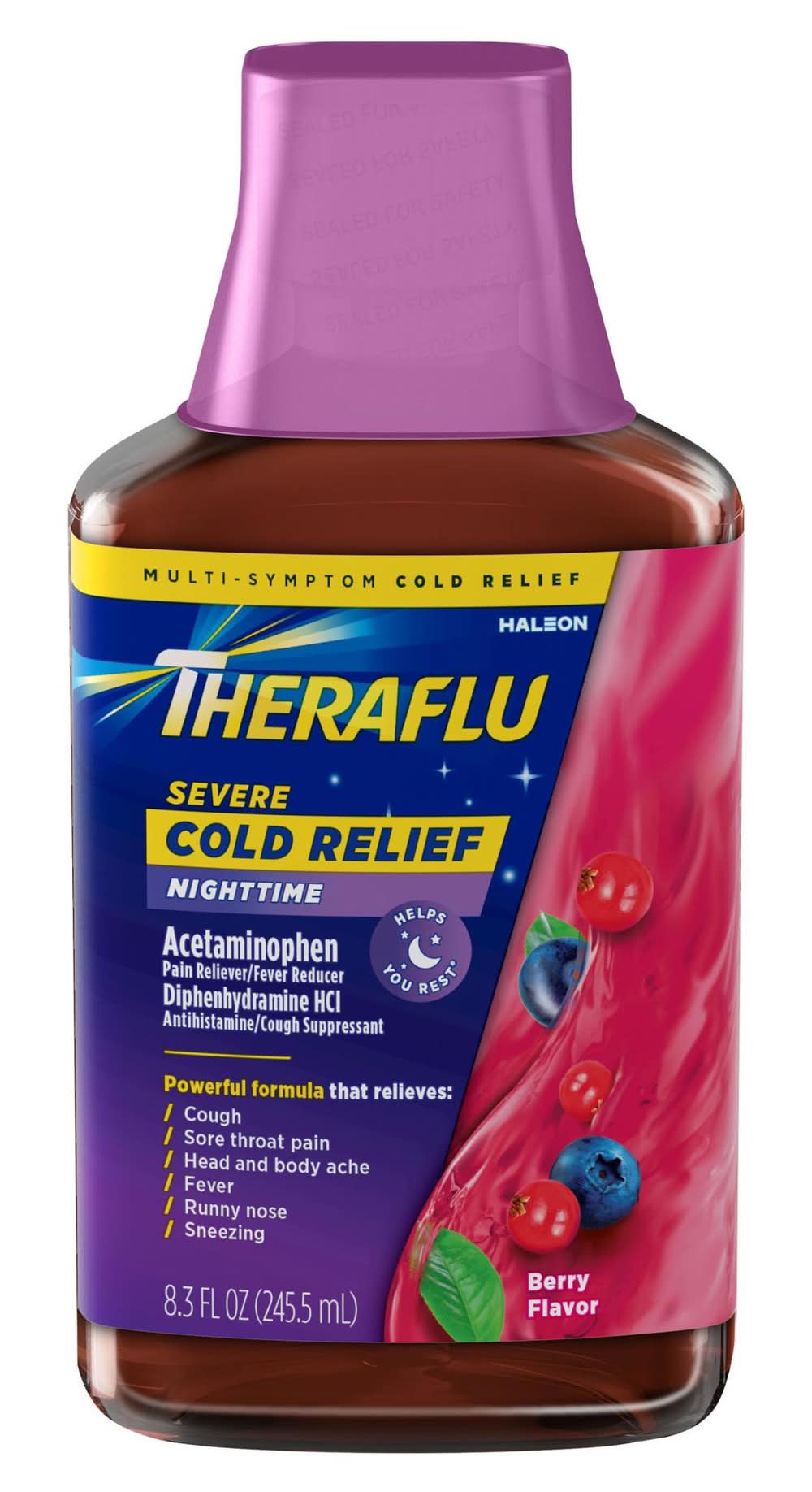 Theraflu Severe Cold Relief Nighttime Cough Syrup, Berry (8.3 fl oz)