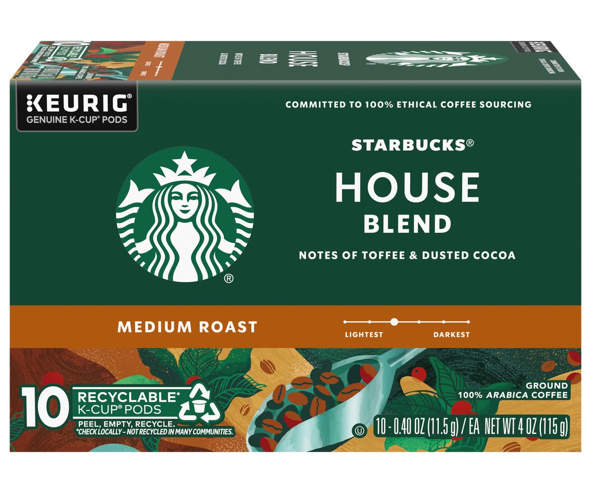 Starbucks House Blend Medium Roast 100% Arabica Coffee K-Cup Pods (10 x 0.4 oz)