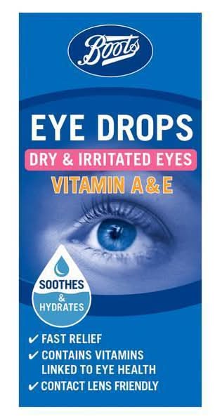 Boots Eye Drops Dry & Irritated Eyes Vitamin a & E