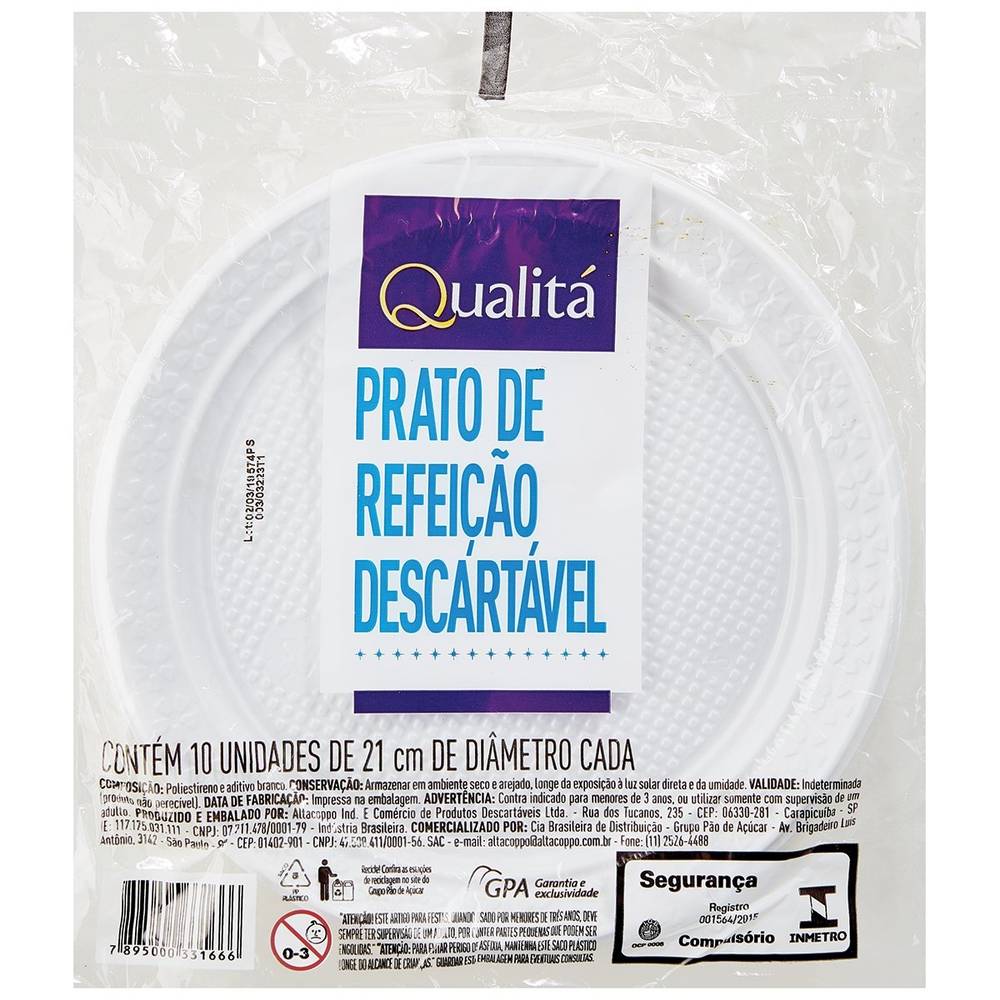 Qualitá · Prato para refeição descartável