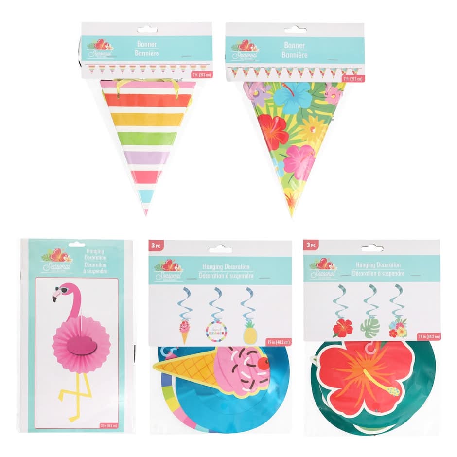 Seasonal Collection Tropical Luau Summer Party Decorations, Assorted Designs, 1-pc And 3-pc Packs.