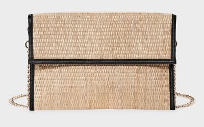 Flap Clutch Bag - A New Day™ Black: Straw Shell, Magnetic Closure, Removable Metal Strap