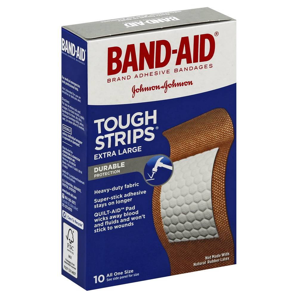 Band-Aid Tough Strips 5x Stronger One Size Adhesive Bandages (1.2 oz, 10 ct)