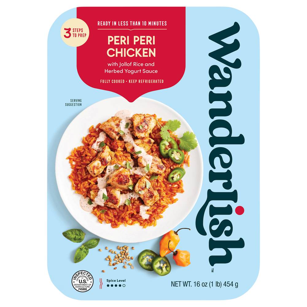 WanderLish Peri Peri Chicken With Jollof Rice and Herbed Yogurt Sauce (16 oz)