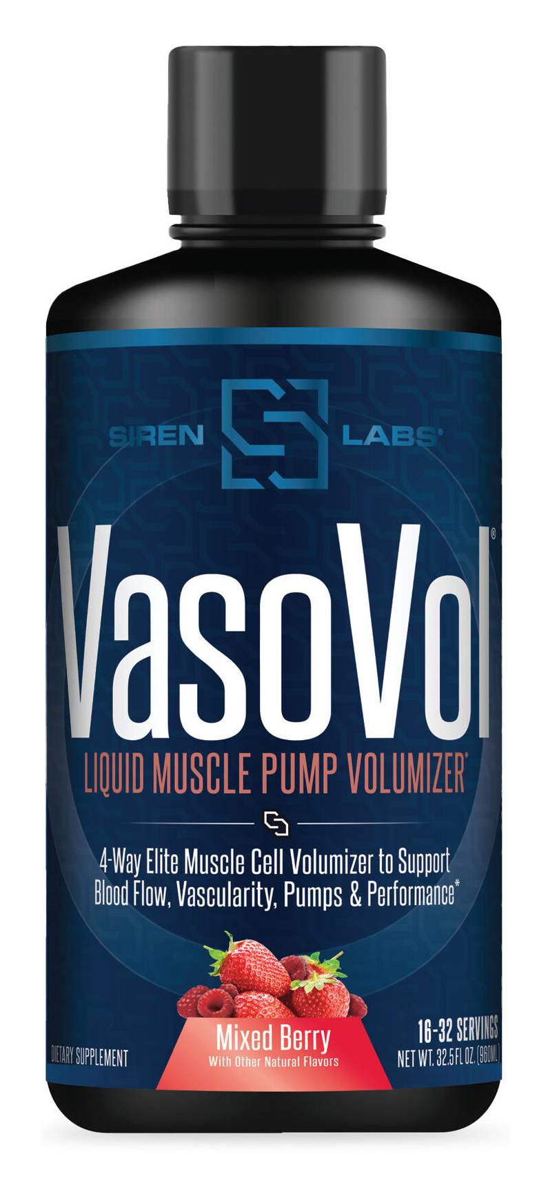 SirenLabs Vaso Vol Liquid Muscle Pump, Mixed Berry (32.5 fl oz)